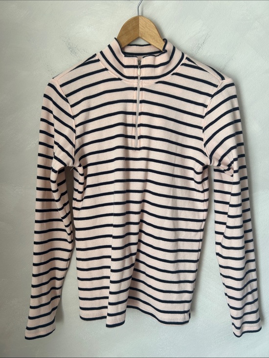 L.L. Bean Sweaters - L.L. Bean Nautical Striped Cotton 1/4 Zip Mock Neck Long Sleeve Top Medium Cream